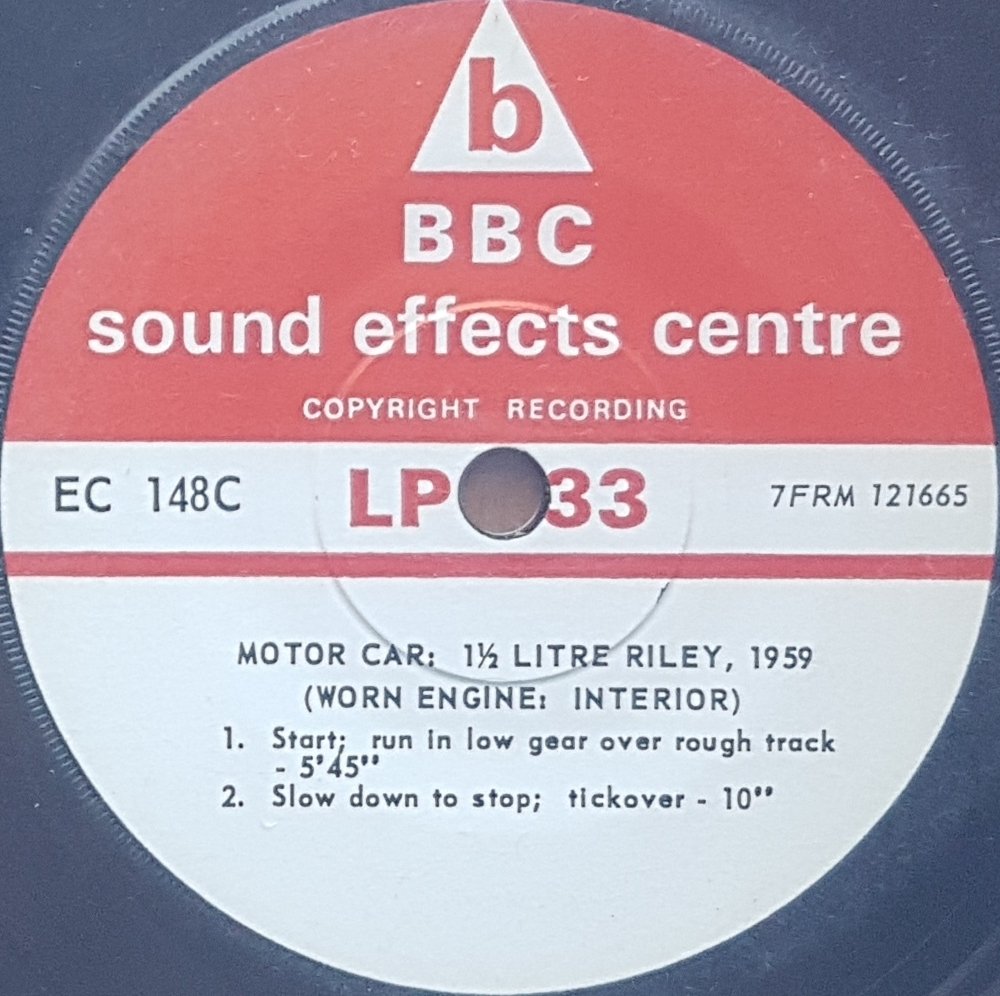 EC 148C Motor car 1.5 litre, 1959 (Worn engine: interior) Not registered from the BBC records and Tapes library Label